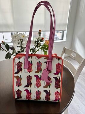 Pink and Coral Cowboy Boot Print Tote Bag